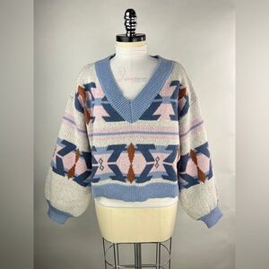 💚 2898. Western Sweater Knit V-Neck Pullover